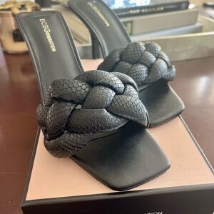 BCBGeneration Marlino Black Braided Open Toe Heels Sandals Size 9